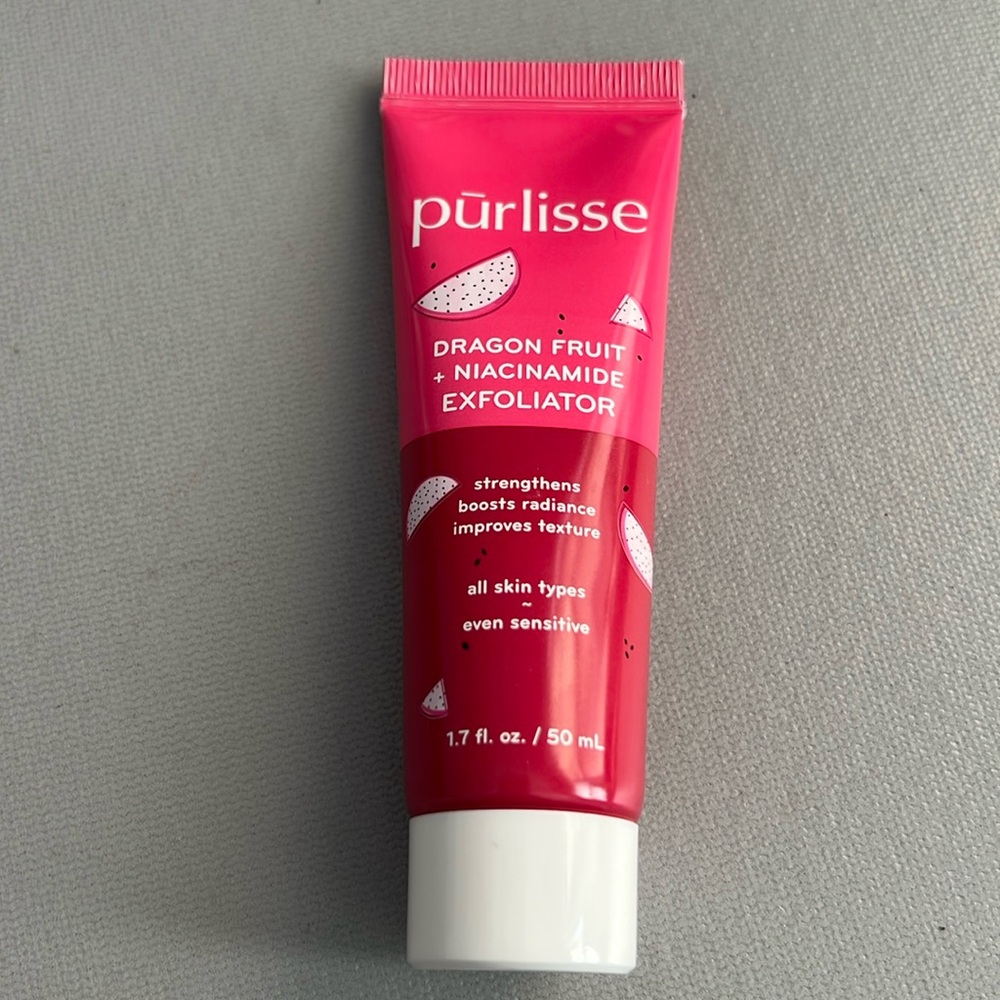 - PURLISSE Dragon fruit + niacinamide exfoliator 1.7oz. 50% off retail.
